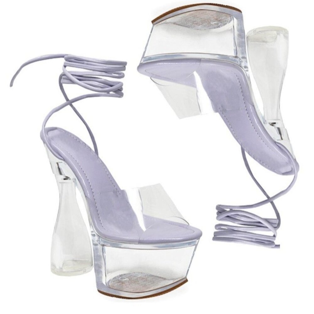 Chase & Chloe Serenity Platform Sandals 5.5 Wrap Ankle Strap Exotic Dancer Lilac